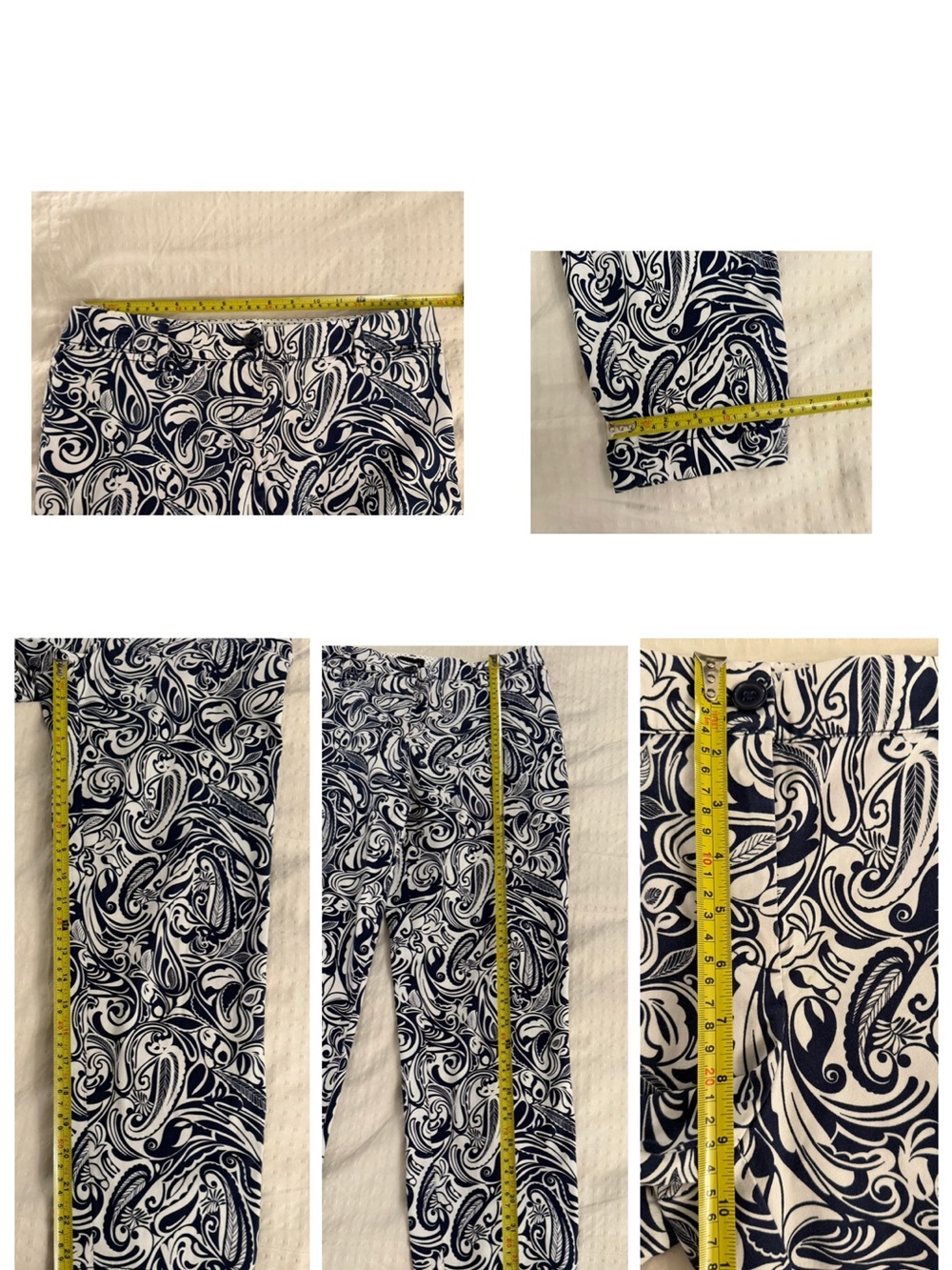 Talbots Perfect Crop Pants Blue White Paisley Capri Ankle Pants Preppy Coastal - Picture 13 of 15